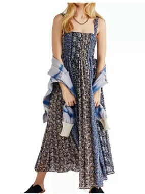 Free People Come Together Printed Smocked Maxi Dress Size Small